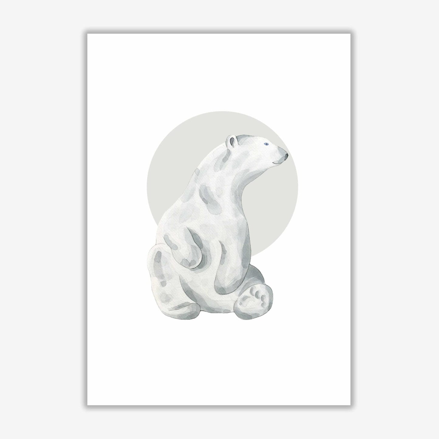 Watercolour polar bear with grey circle modern fine art print