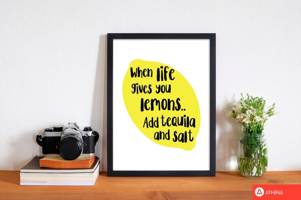 When life gives you lemons, tequila modern fine art print, framed kitchen wall art