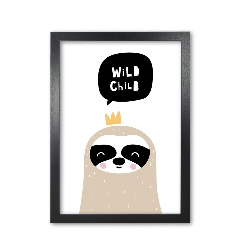 Wild child sloth modern fine art print, framed childrens nursey wall art poster