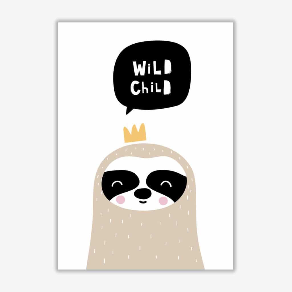 Wild child sloth modern fine art print, framed childrens nursey wall art poster