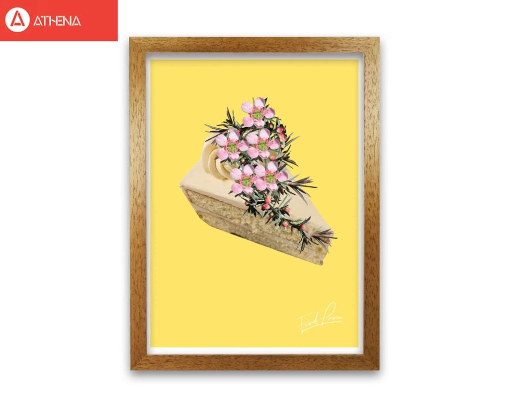 Yellow cake food porn modern fine art print, framed kitchen wall art
