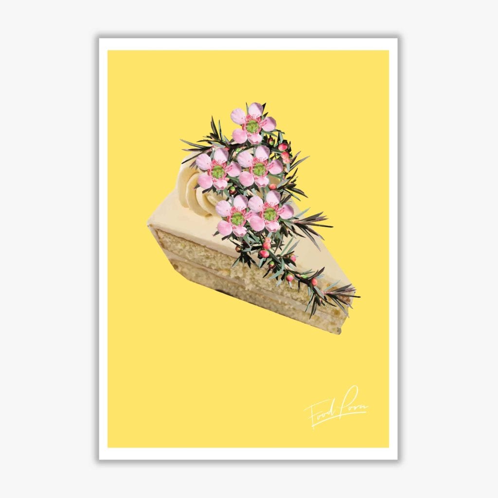 Yellow cake food porn modern fine art print, framed kitchen wall art