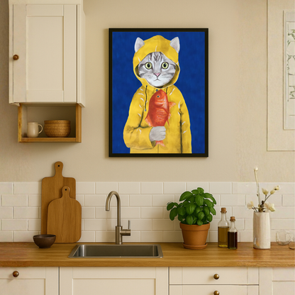 Cat With Fish by Coco Deparis