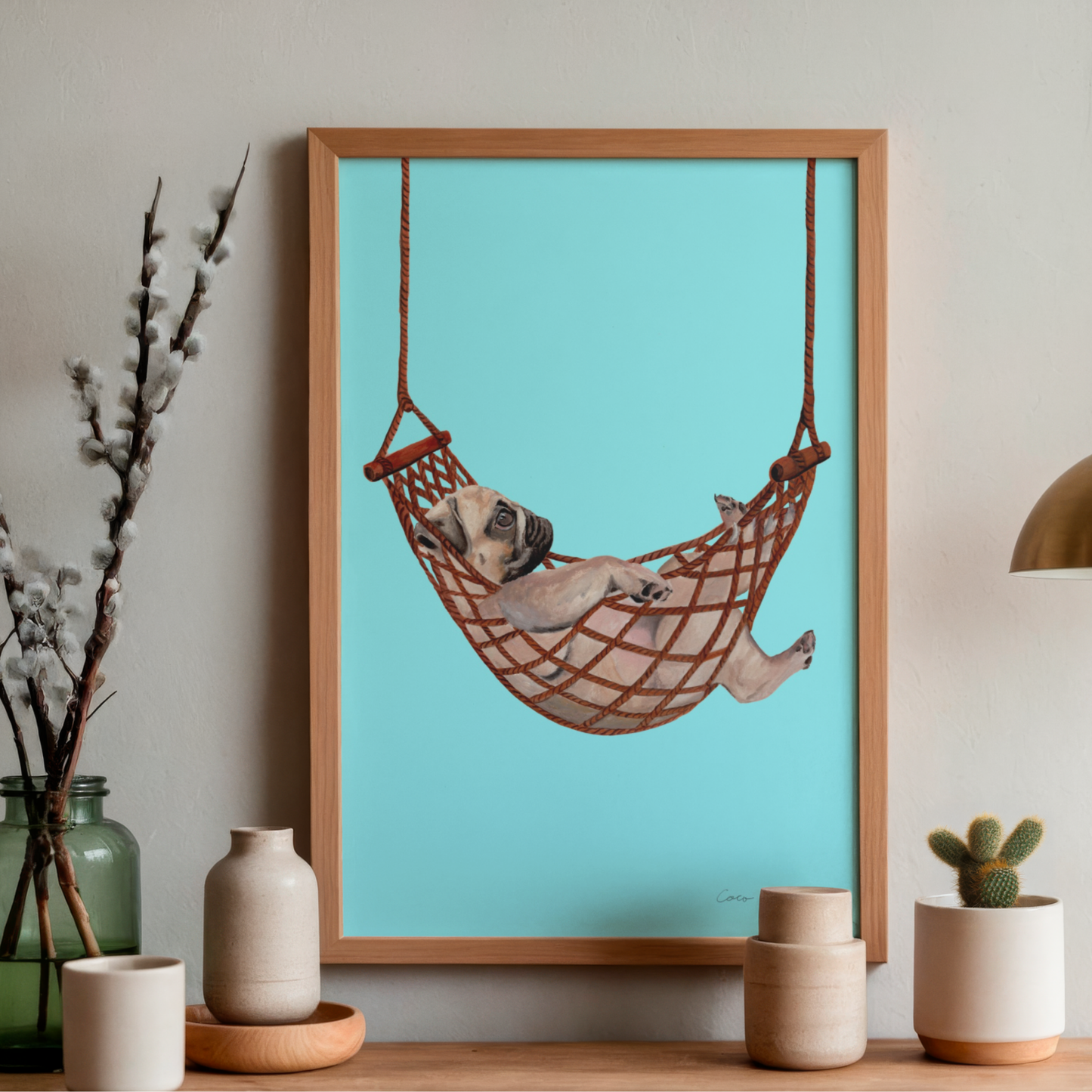 Pug in Hammock by Coco Deparis