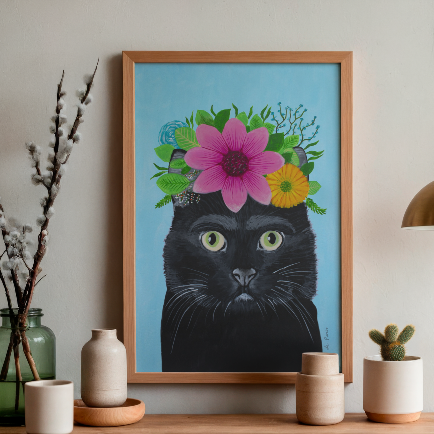 Frida Kahlo Black Cat Blue by Coco Deparis