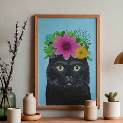 Frida Kahlo Black Cat Blue by Coco Deparis