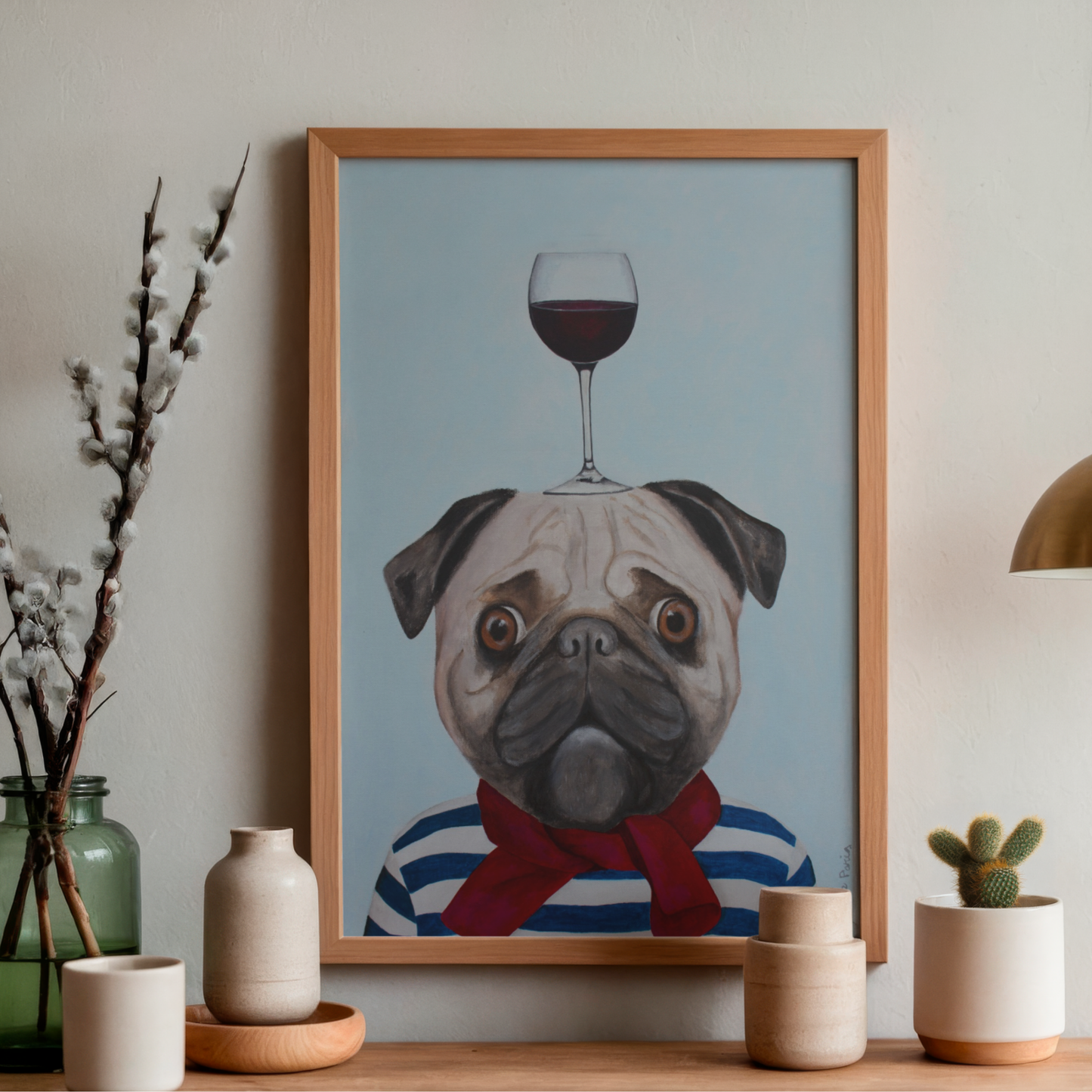 Pug with Wineglass by Coco Deparis