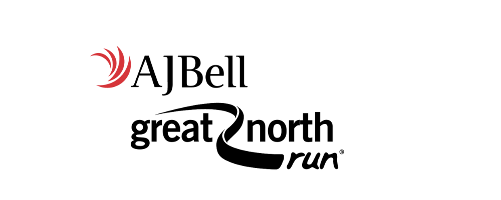 Logo of AJ Bell Great North Run on a white background