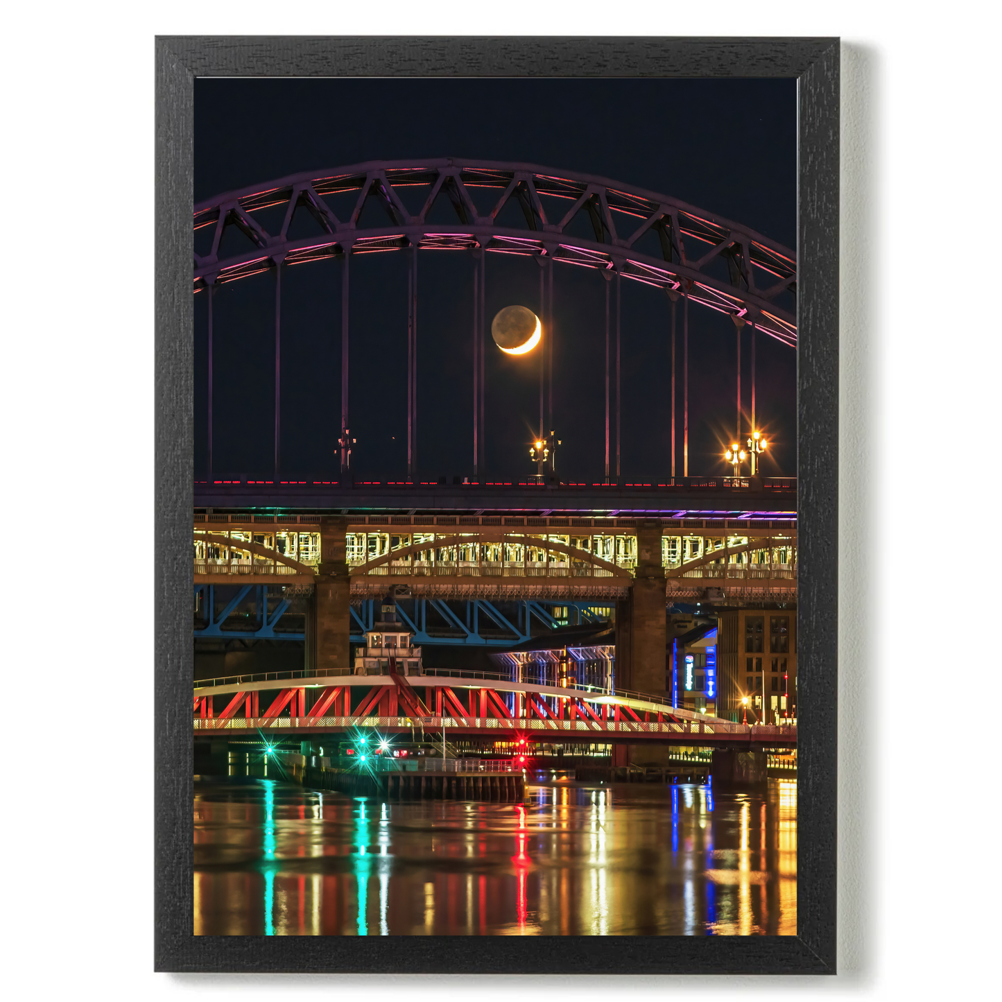 A Lovely Crescent Moon Between the Bars of the Tyne Bridge  by Steven Robinson