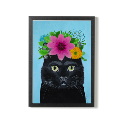 Frida Kahlo Black Cat Blue by Coco Deparis