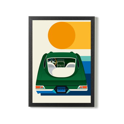 Green Vintage Sports Car with Sun by Bo Lundberg