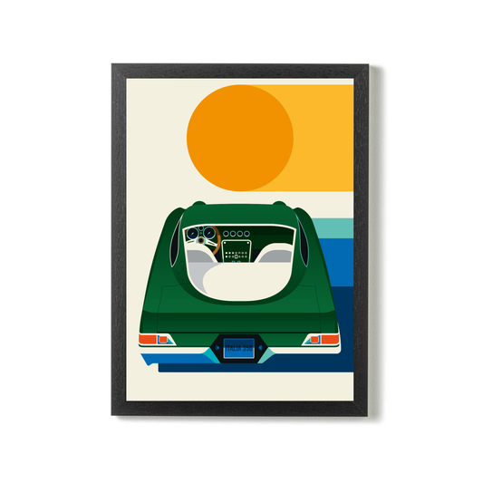 Green Vintage Sports Car with Sun by Bo Lundberg