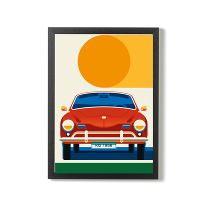 Red and Crème Sports Car Front with Sun by Bo Lundberg