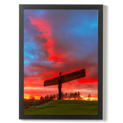 Glorious Red Sunset Clouds at the Angel of The North by Steven Robinson