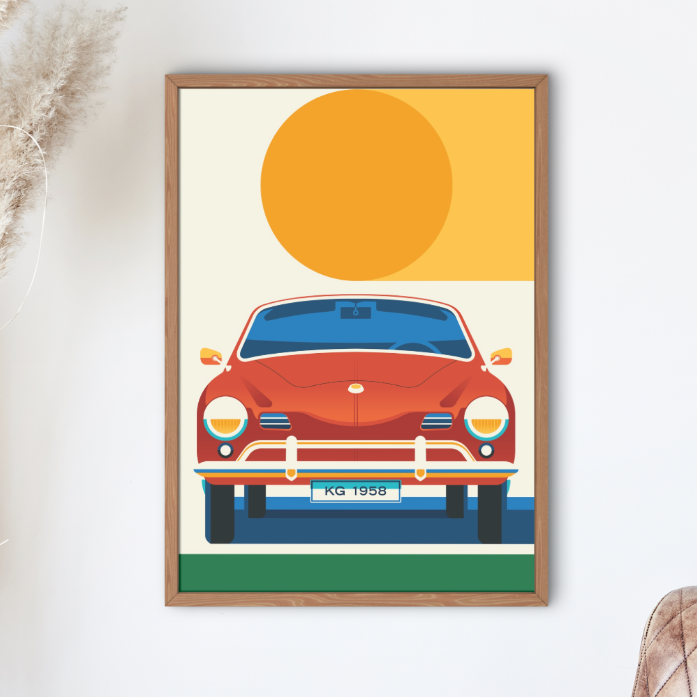 Red and Crème Sports Car Front with Sun by Bo Lundberg