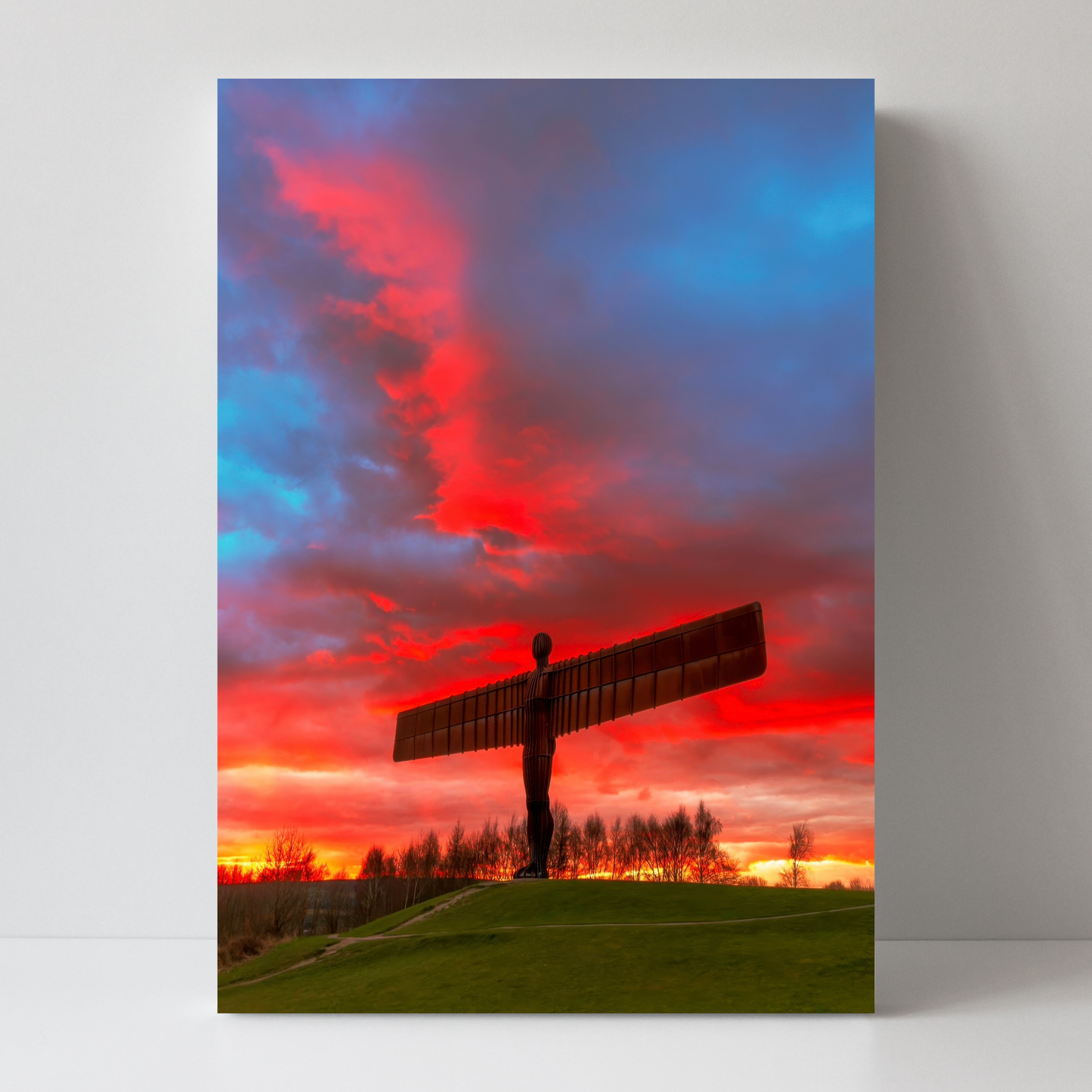 Glorious Red Sunset Clouds at the Angel of The North by Steven Robinson