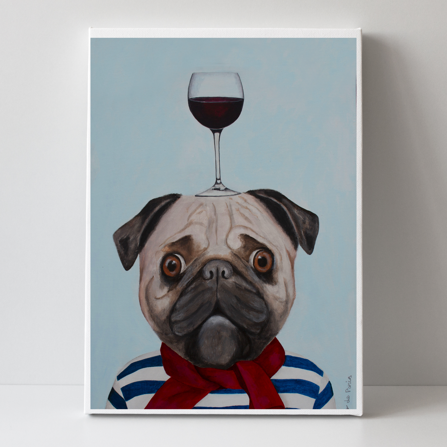 Pug with Wineglass by Coco Deparis