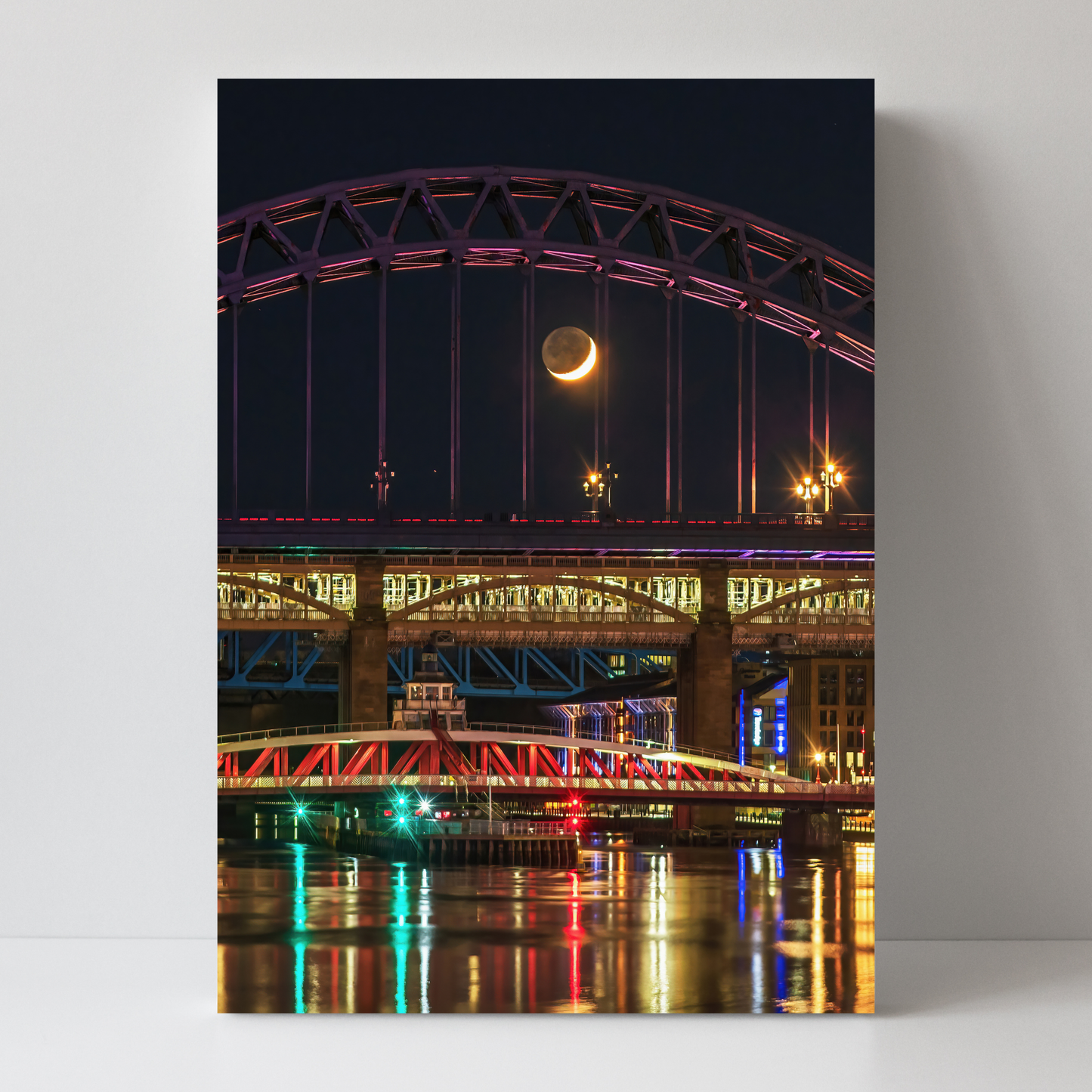 A Lovely Crescent Moon Between the Bars of the Tyne Bridge  by Steven Robinson