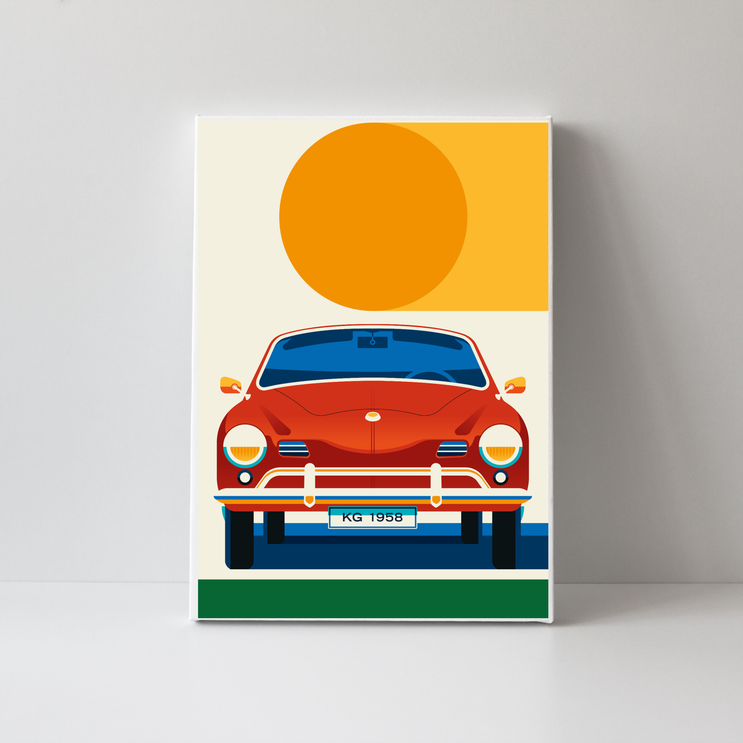 Red and Crème Sports Car Front with Sun by Bo Lundberg