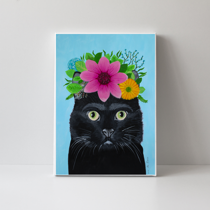 Frida Kahlo Black Cat Blue by Coco Deparis
