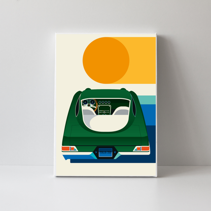 Green Vintage Sports Car with Sun by Bo Lundberg