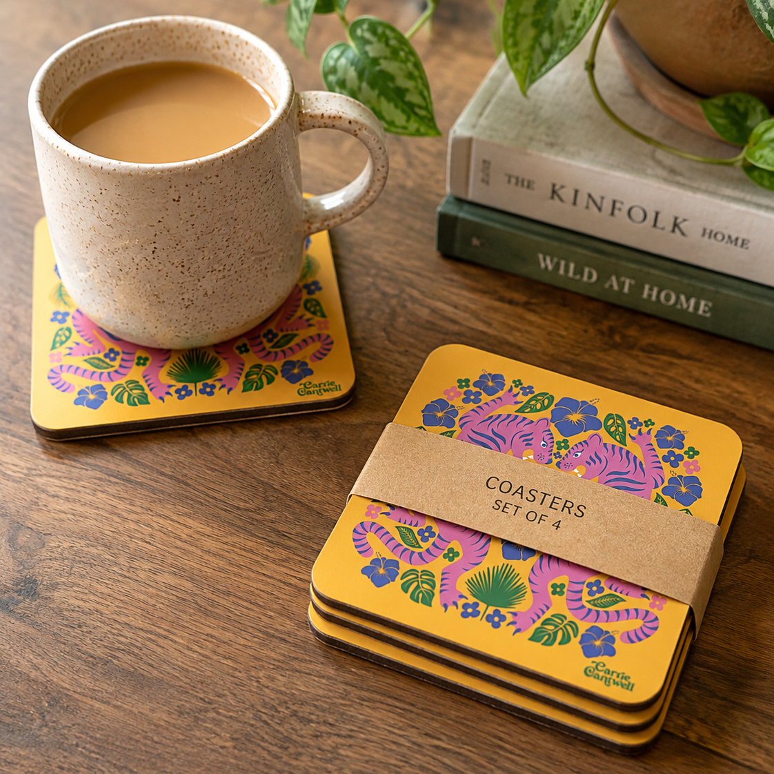 Tiger Friends - Square Coaster 4 pack by Carrie Cantwell
