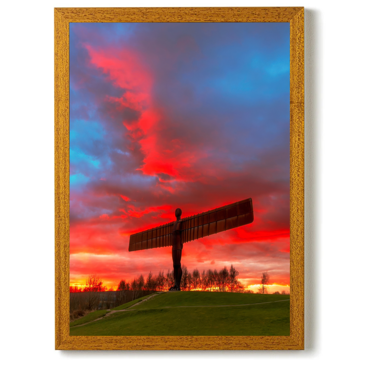 Glorious Red Sunset Clouds at the Angel of The North by Steven Robinson