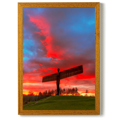 Glorious Red Sunset Clouds at the Angel of The North by Steven Robinson