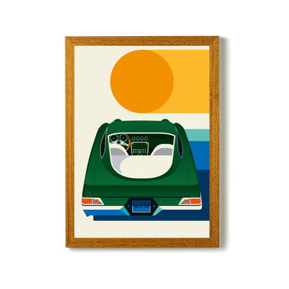Green Vintage Sports Car with Sun by Bo Lundberg