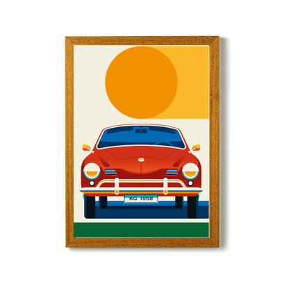 Red and Crème Sports Car Front with Sun by Bo Lundberg