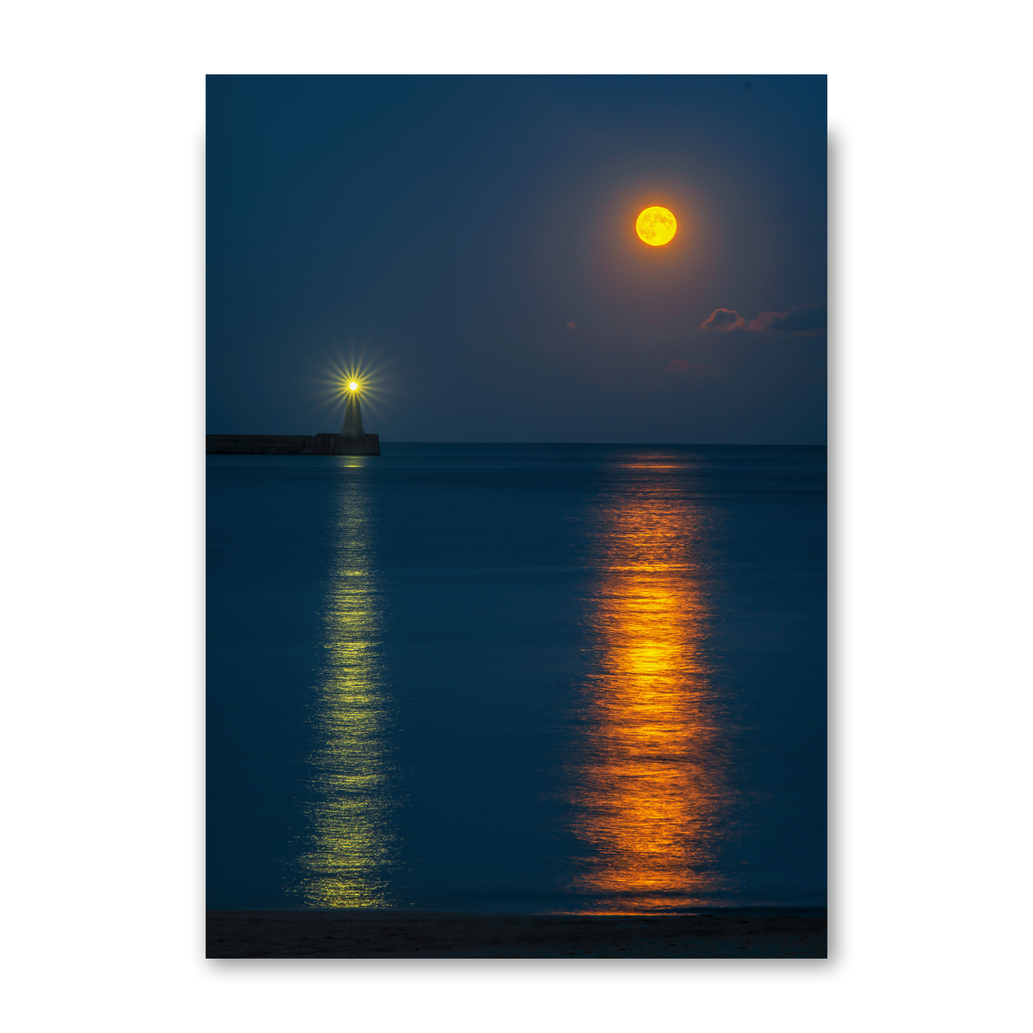 Moon and Lighthouse Reflections at Tynemouth by Steven Robinson