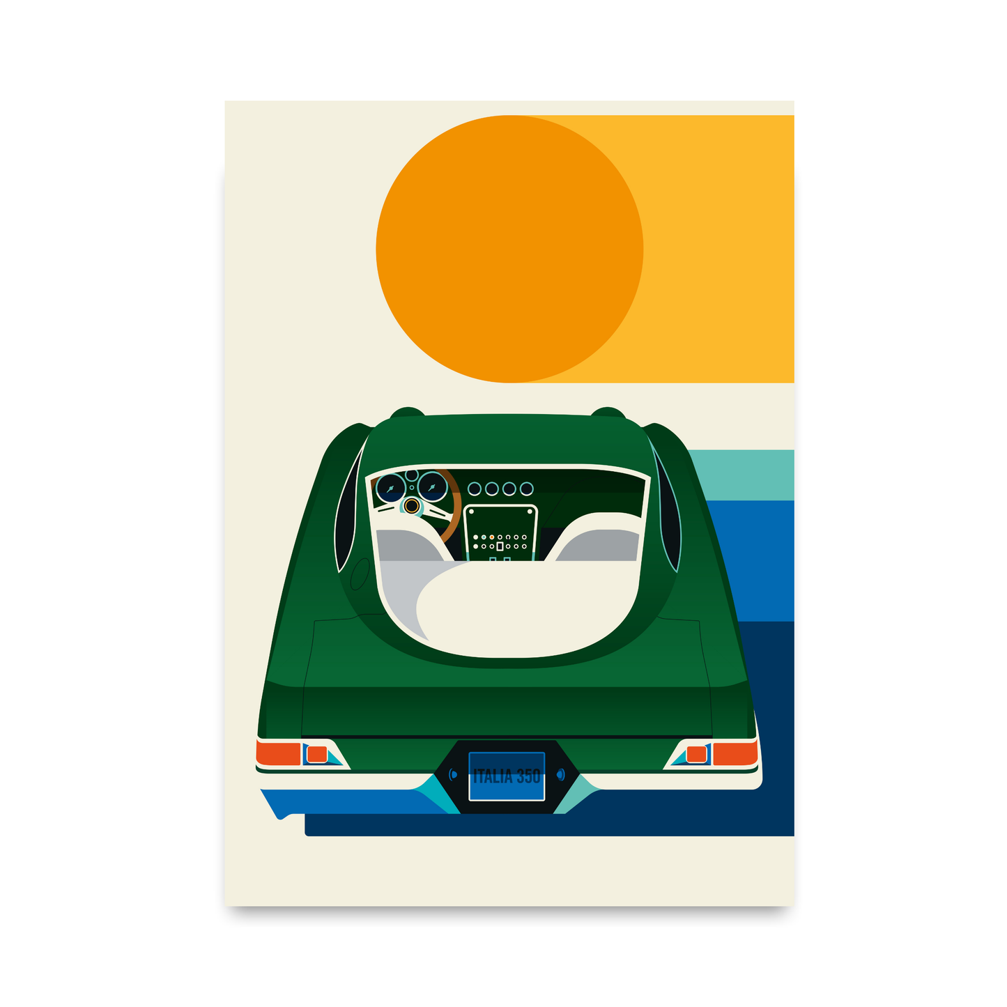 Green Vintage Sports Car with Sun by Bo Lundberg