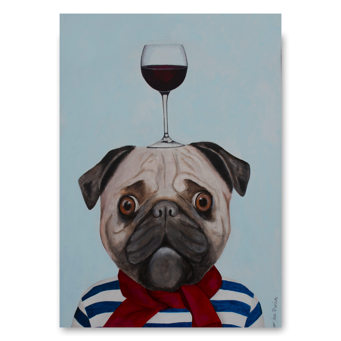 Pug with Wineglass by Coco Deparis