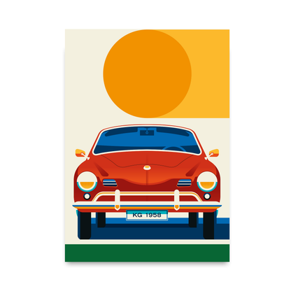 Red and Crème Sports Car Front with Sun by Bo Lundberg