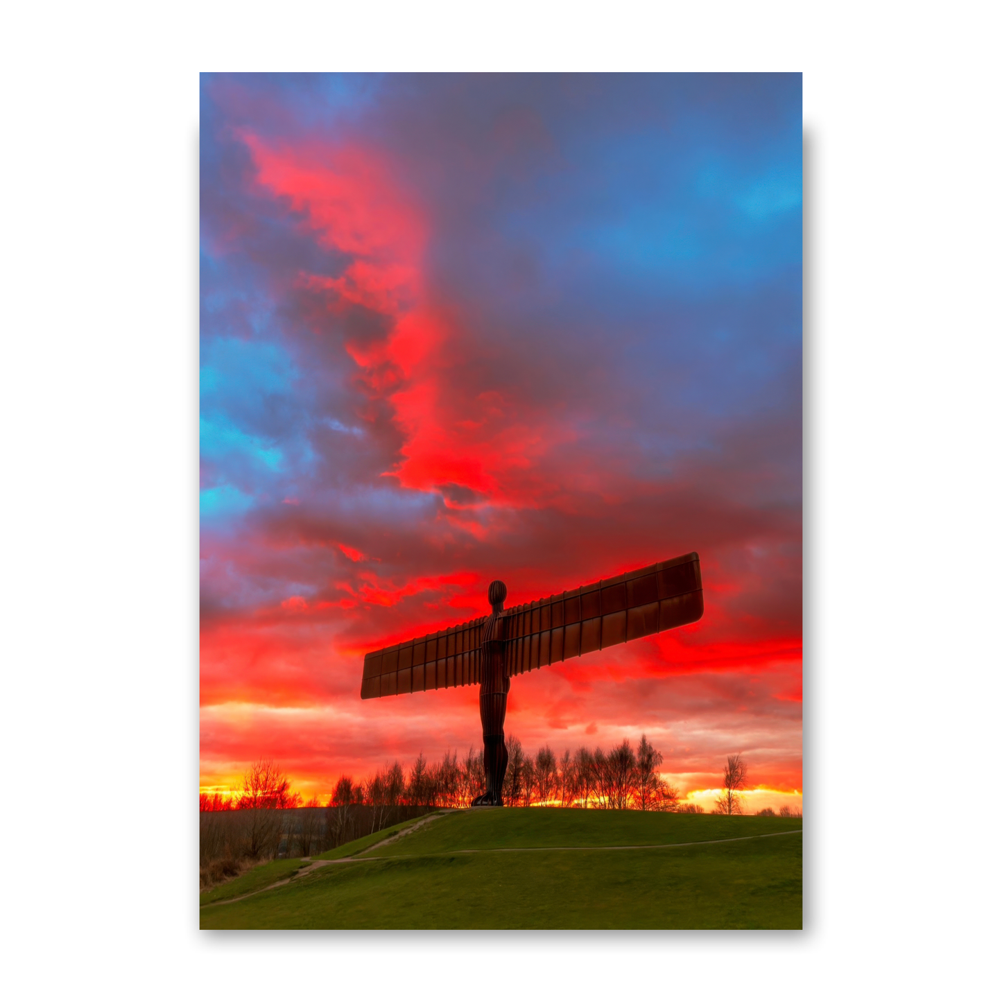 Glorious Red Sunset Clouds at the Angel of The North by Steven Robinson