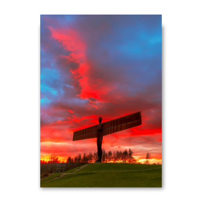 Glorious Red Sunset Clouds at the Angel of The North by Steven Robinson