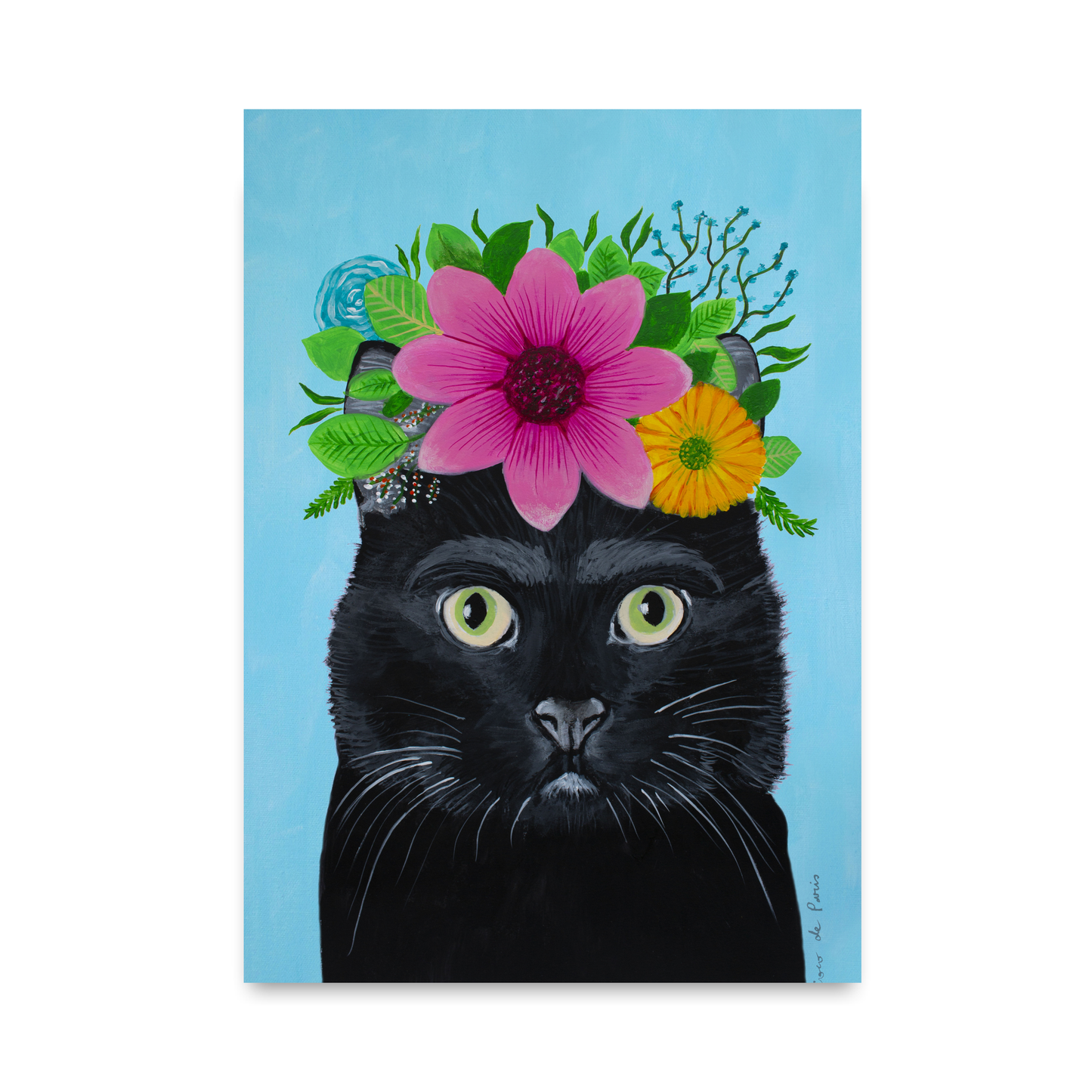 Frida Kahlo Black Cat Blue by Coco Deparis