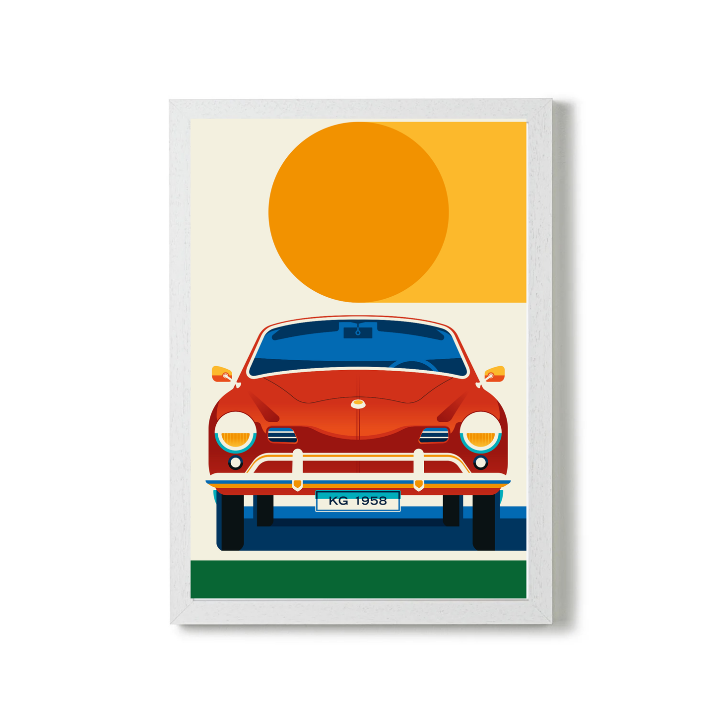 Red and Crème Sports Car Front with Sun by Bo Lundberg