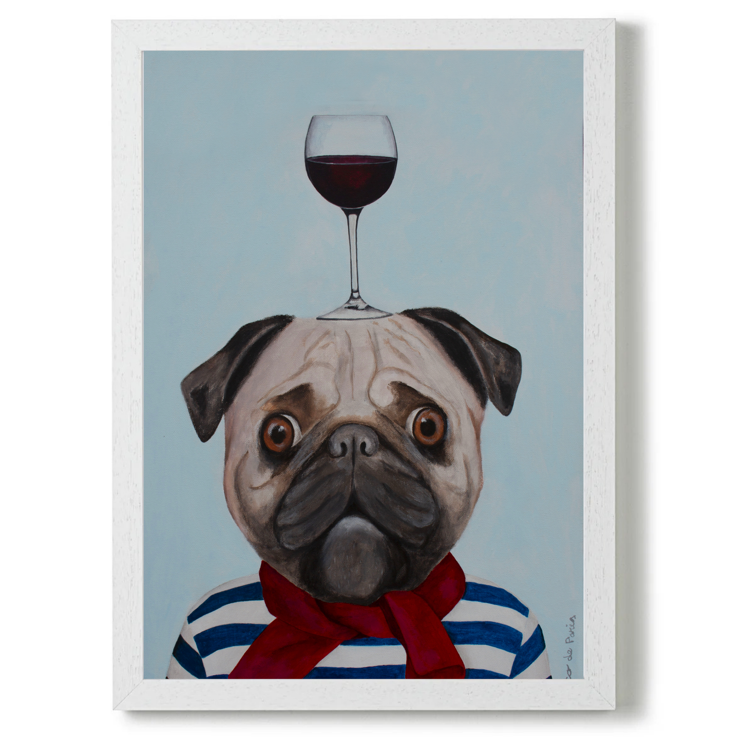 Pug with Wineglass by Coco Deparis