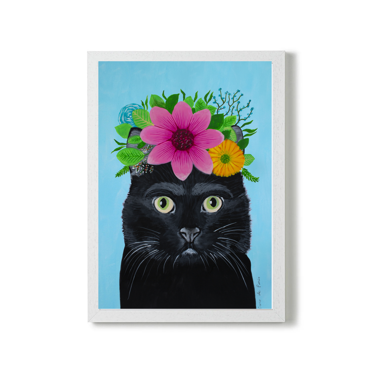 Frida Kahlo Black Cat Blue by Coco Deparis