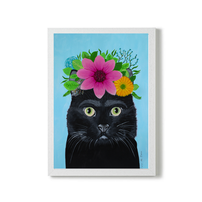 Frida Kahlo Black Cat Blue by Coco Deparis
