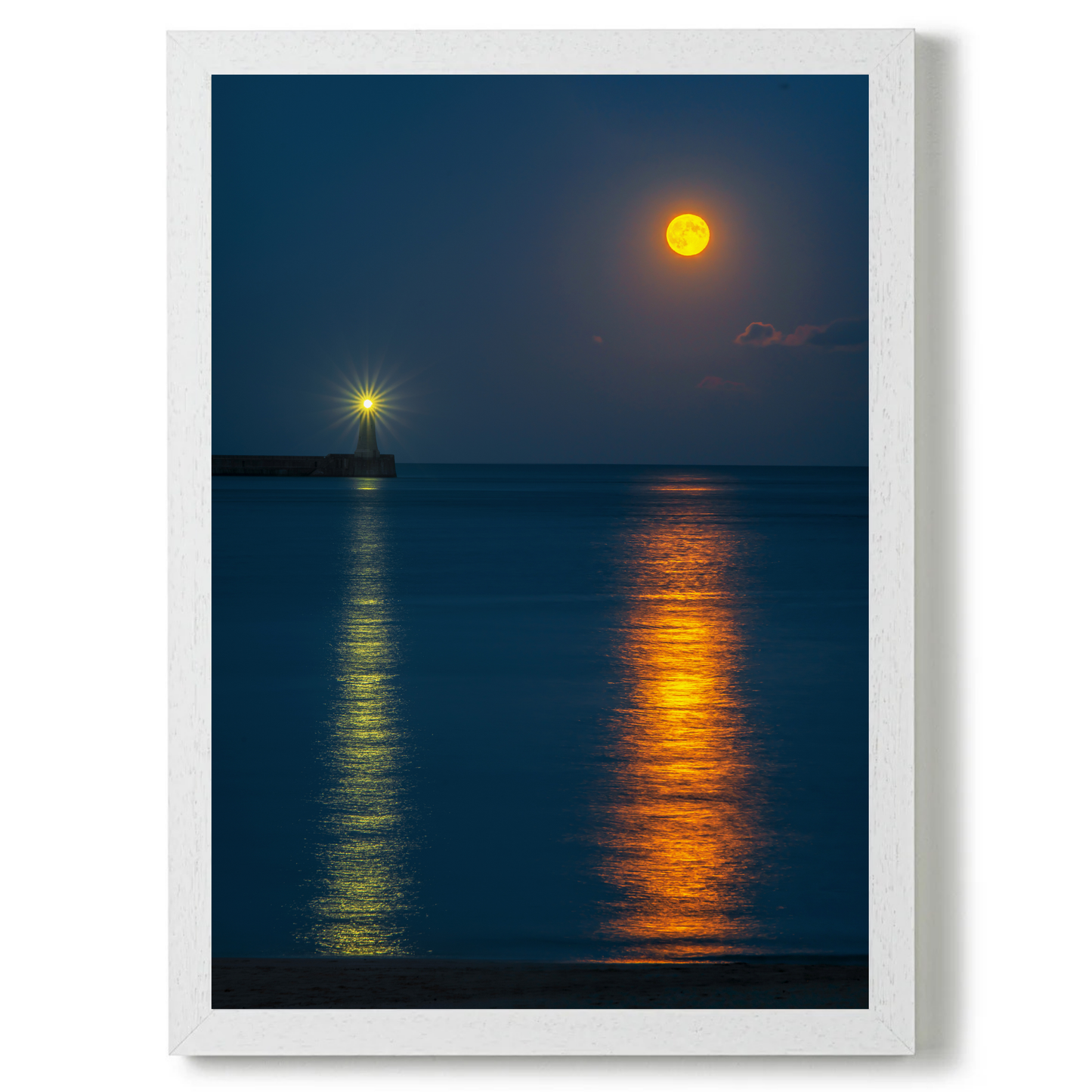 Moon and Lighthouse Reflections at Tynemouth by Steven Robinson