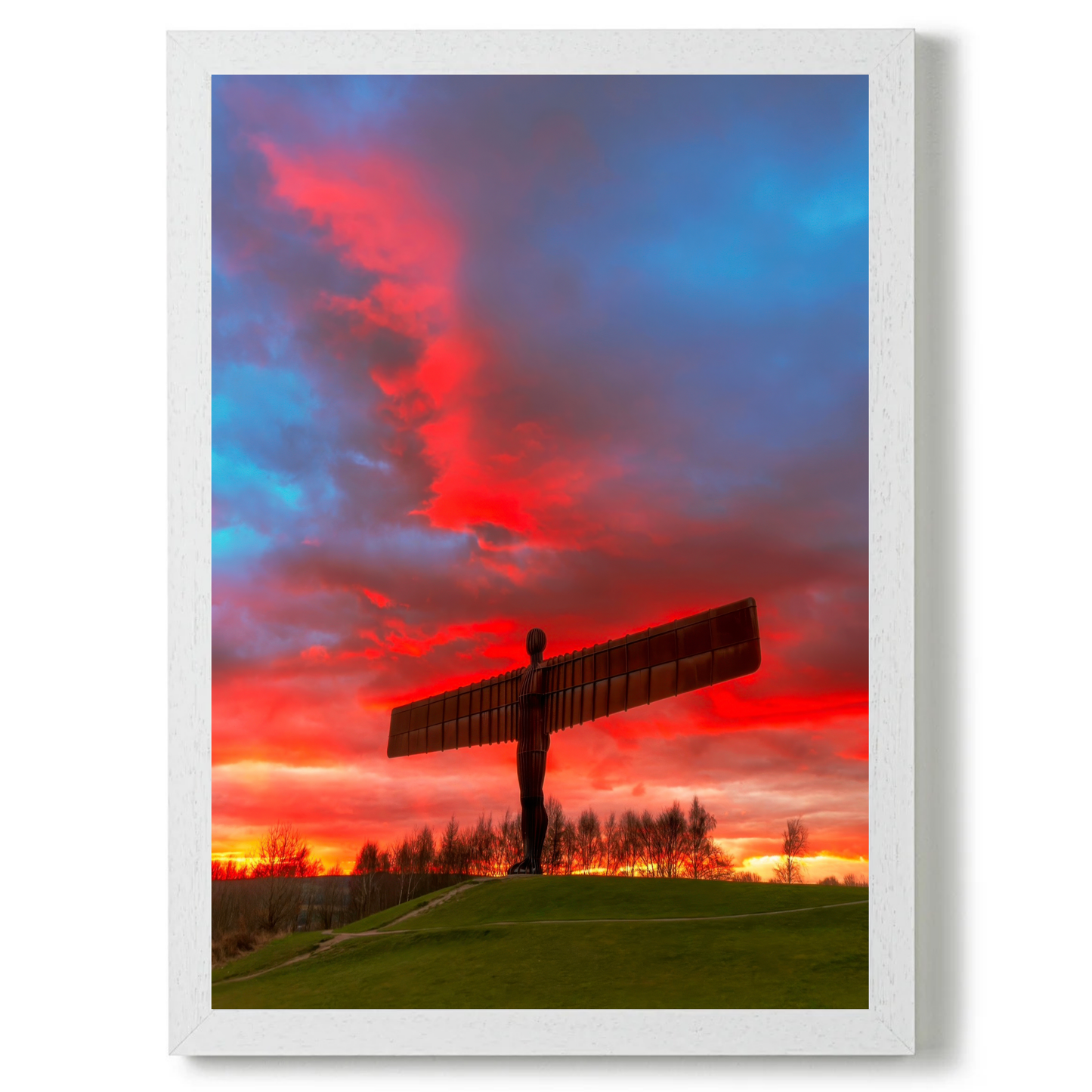 Glorious Red Sunset Clouds at the Angel of The North by Steven Robinson