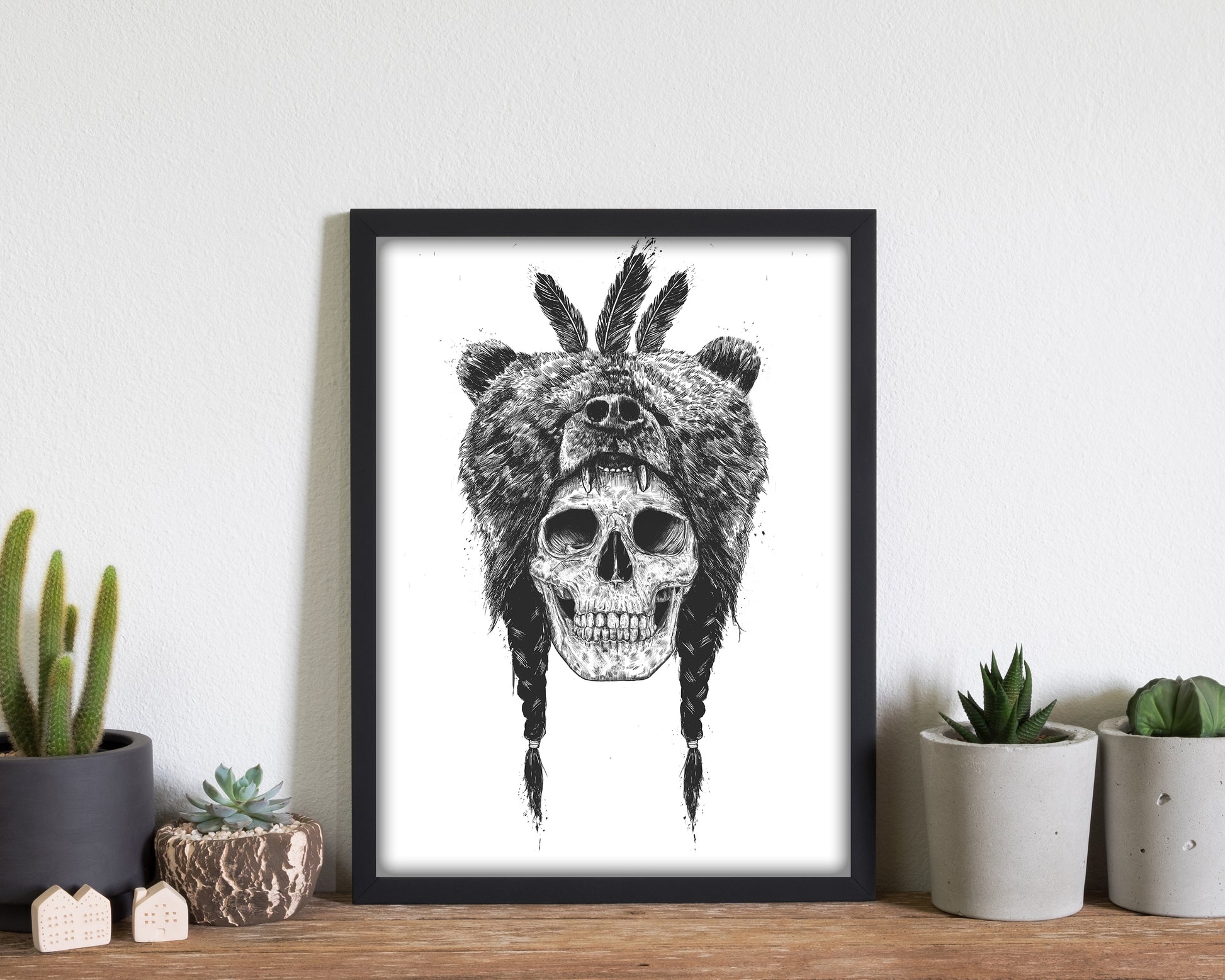 Dead Shaman B&W Gothic Art Print by Balaz Solti