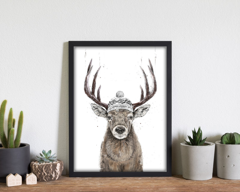 Lets Go Outside Reindeer Animal Art Print by Balaz Solti