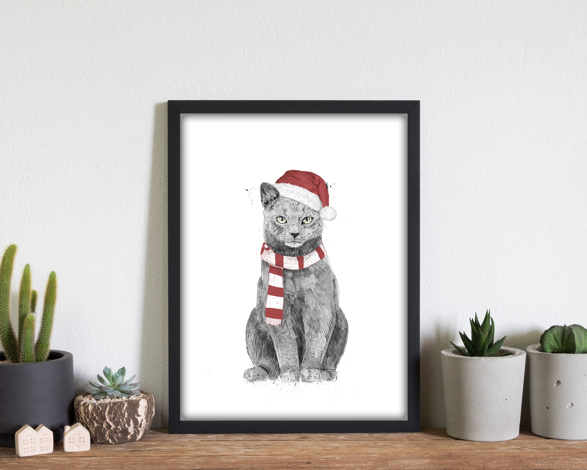 Christmas Cat Animal Art Print by Balaz Solti