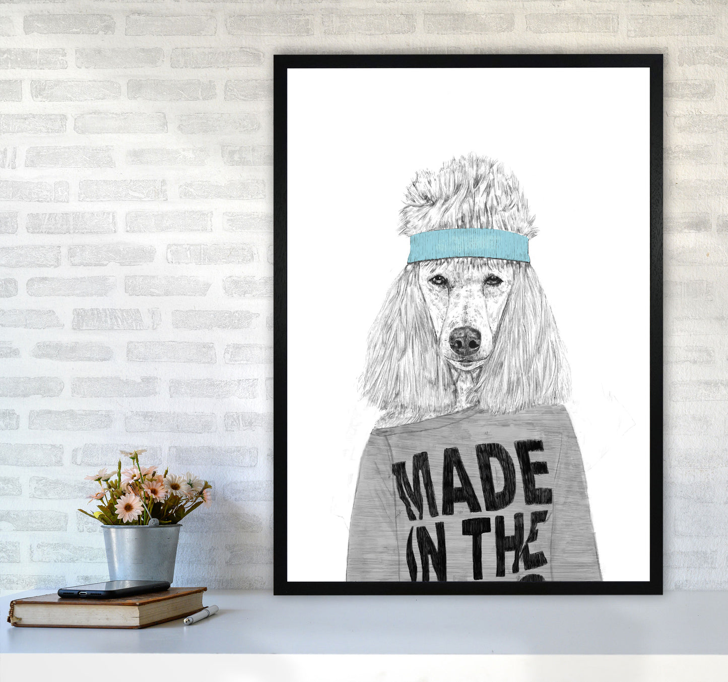 80's Bitch Dog Animal Modern Art Print by Balaz Solti A1 White Frame