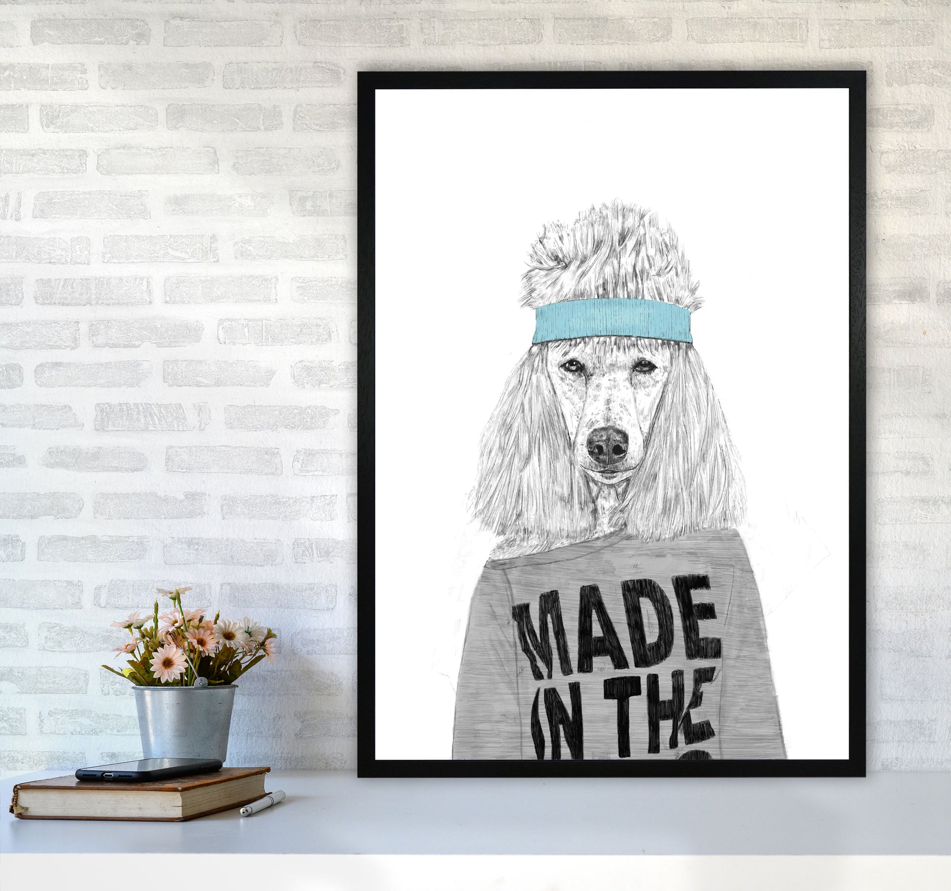 80's Bitch Dog Animal Modern Art Print by Balaz Solti A1 White Frame