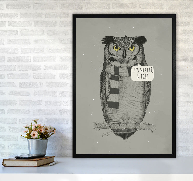 It's Winter B*tch Animal Art Print by Balaz Solti A1 White Frame
