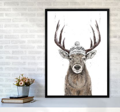 Lets Go Outside Reindeer Animal Art Print by Balaz Solti A1 White Frame